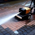 pavement cleaning with high pressure washer. Royalty Free Stock Photo