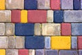 Pavement of coloured tiles. Outdoor street Decorative tiles with geometric pattern,texture mosaic of colored tiles, a