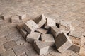 Pavement pavestone paving bricks stone bricks placing, sidewalk works Royalty Free Stock Photo