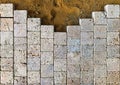 Pavement pavestone paving bricks stone bricks placing, sidewalk works Royalty Free Stock Photo