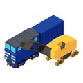 Pavement repair icon isometric vector. Asphalt milling near railway locomotive