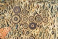 Pavement texture with gears and bricks in Montjuic, Barcelona, S Royalty Free Stock Photo