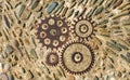 Pavement texture with gears and bricks in Montjuic, Barcelona, Spain Royalty Free Stock Photo