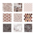 Pavement textures set, top view of paved sidewalk collection with stones and tiles