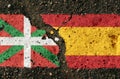 On the pavement there are images of the flags of the Basque Country and Spain. Royalty Free Stock Photo