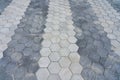 Pavement with two diffent gray hexagon pattern. Cement sidewalk with texture. Background, texture Royalty Free Stock Photo