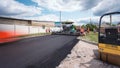 A paver finisher, asphalt finisher or paving machine placing a layer of asphalt during a repaving construction project