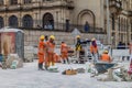 Pavers working on a new pedestrian zone