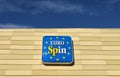 Eurospin logo on wooden modern facade of the store. It is a large italian discount supermarket chain.