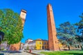 The most significant landmarks of historic Pavia are the the medieval towers on Piazza Leonardo da Vinci, Italy Royalty Free Stock Photo