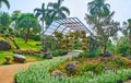 Pavilion with ampelous flowers, Mae Fah Luang garden, Doi Tung, Thailand