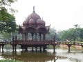 Pavilion in Ancient Siam surrounded by water Royalty Free Stock Photo