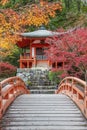 Pavilion and bridge in japanese garden in Daigoji temple in Kyoto, Japan in autumn season Royalty Free Stock Photo