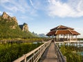 Pavilion and bridge through the marsh Royalty Free Stock Photo