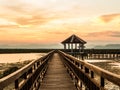 Pavilion and bridge through the marsh Royalty Free Stock Photo