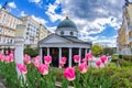 Pavilion of cold mineral water - Cross spring in the small west Bohemian spa town Marianske Lazne Marienbad - Czech Republic Royalty Free Stock Photo