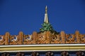 Architecture of VDNKH park in Moscow. Pavilion decorated by sculpture