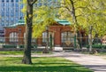 The pavilion housing the Cabin of Peter the Great viewed from the garden in St. Petersburg