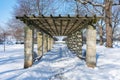 Pavilion at Jane Addams Memorial Park in Chicago covered in Snow during Winter