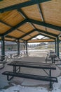 Pavilion with picnic tables in Eagle Mountain Utah Royalty Free Stock Photo