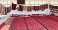 Pavilion selling Turkmen handmade carpets. Handmade carpets with traditional ornament. Turkmenistan. Ashkhabad market