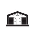 Pavilion storehouse black vector concept icon. Pavilion storehouse flat illustration, sign