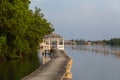 Pavilion for viewing and fisherman village at Bangtaboon Bay,Phetchaburi,Thailand Royalty Free Stock Photo