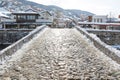 Paving stones bridge of prizren, Kosovo at winter season Royalty Free Stock Photo