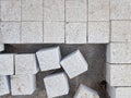 Paving stones from large granite cubes. Royalty Free Stock Photo