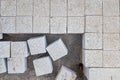 Paving stones from large granite cubes. Royalty Free Stock Photo