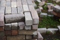 Paving stones stacked in piles