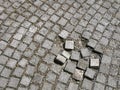 Paving stones on the street, ruined