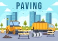 Paving Vector Illustration with Road Construction and Highway Maintenance Workers Working on Asphalt Roads with Drilling Machine Royalty Free Stock Photo