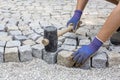 Paving works with granite stones