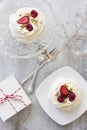 Pavlova cakes with cream and fresh summer berries. Pavlova cakes Royalty Free Stock Photo