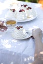 Pavlova cakes with cream and fresh summer berries. Pavlova cakes Royalty Free Stock Photo