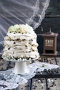 Pavlova with coffee and whipped cream