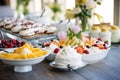 pavlova dessert buffet at a party, multiple flavors