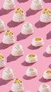 Pavlova dessert pattern on pink background