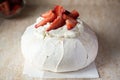 Pavlova - Famous Australian dessert with strawberries. Close up