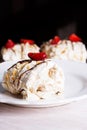 Pavlova - meringue cake with fresh strawberries. Royalty Free Stock Photo