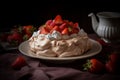 Pavlova strawberry plate food. Generate Ai