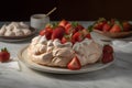 Pavlova strawberry plate sugar sweet. Generate Ai