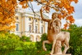 Pavlovsk palace and Centaur bridge statue in Pavlovsky park in autumn, Saint Petersburg, Russia