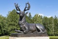 Sculpture of a deer on the Deer Bridge on a sunny July day. Pavlovsk