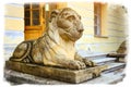 Pavlovsk, Russia. Sculpture of a reclining lion