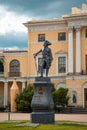 Pavlovsk, St Petersburg, Russia - July 14, 2015. Monument to Russian emperor Paul I in front of Pavlovsk Palace Royalty Free Stock Photo