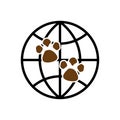 Paw, animal with globe, earth icon. Vector illustration. Eps 10. Royalty Free Stock Photo