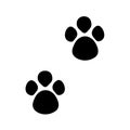 Paw dog or cat. Print of canine. Footprint of pet foot. Black pattern trail of tiger isolated on white background. Silhouette of Royalty Free Stock Photo