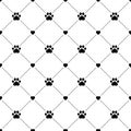 Paw dog or cat seamless pattern. Pepeating black steps dogs or cats on white background. Cute backdrop. Repeated pets prints Royalty Free Stock Photo